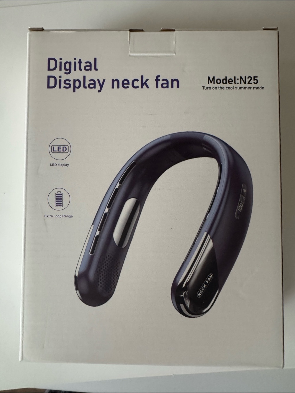 Digital Display Neck Fan - Dark Blue Portable Hands-Free Cooling